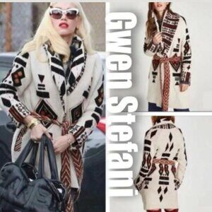 Zara Aztec Knit Cardigan Belted Relaxed Fit S/M Multicolour Gwen Stefani